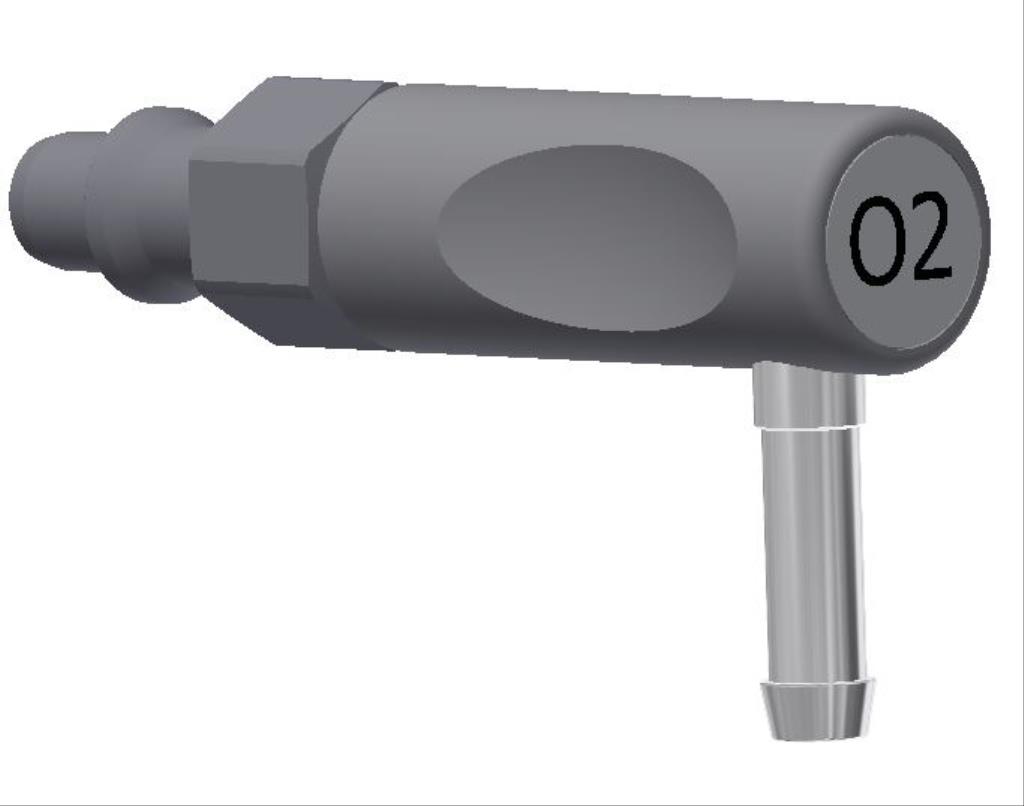 Angled Plug O2 Hose barb 7mm, DIN, ISO